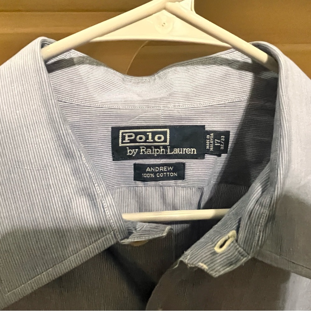 Long sleeve neck size 17 Polo by Ralph Lauren button down shirt. In light blue